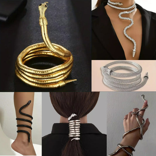 Adjustable Gothic-Inspired Snake Necklace and Bracelet Set