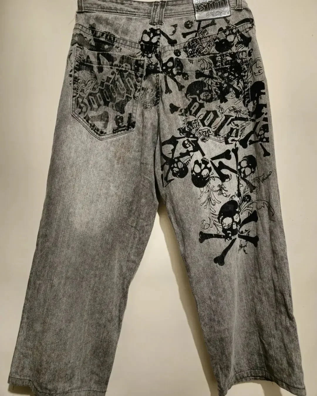Men's Vintage High-Waisted Blue Baggy Jeans with Wide Leg and Harajuku-Inspired Embroidery