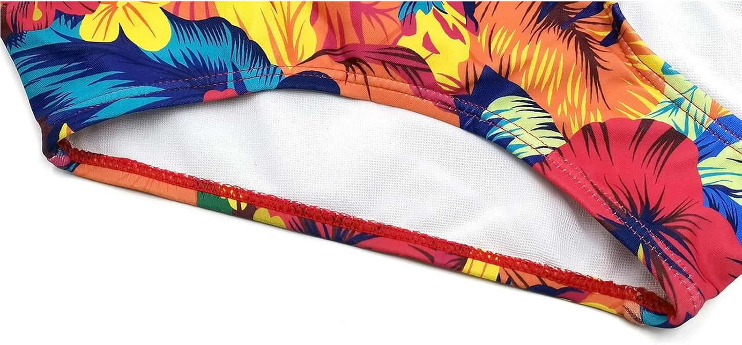Girls Floral Printing Bathing Suits Ruffle Flounce Two Piece Swimsuits