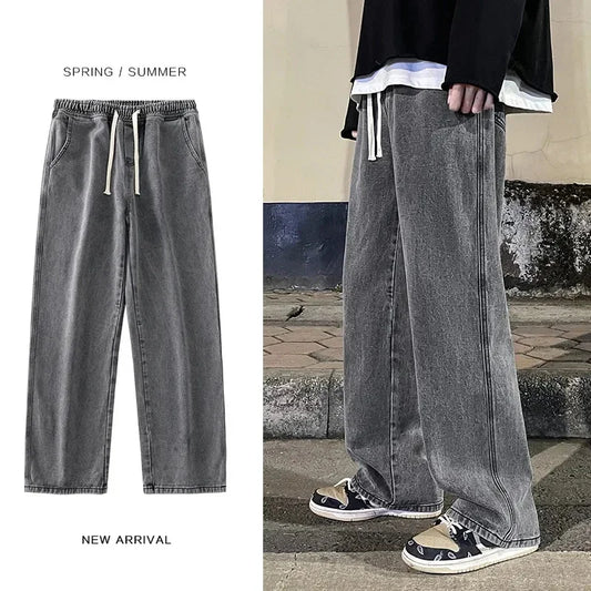 Korean Autumn Fashion Y2K Classic Baggy Wide Leg Jeans for Men - 2026 Hip Hop Streetwear Casual Pants