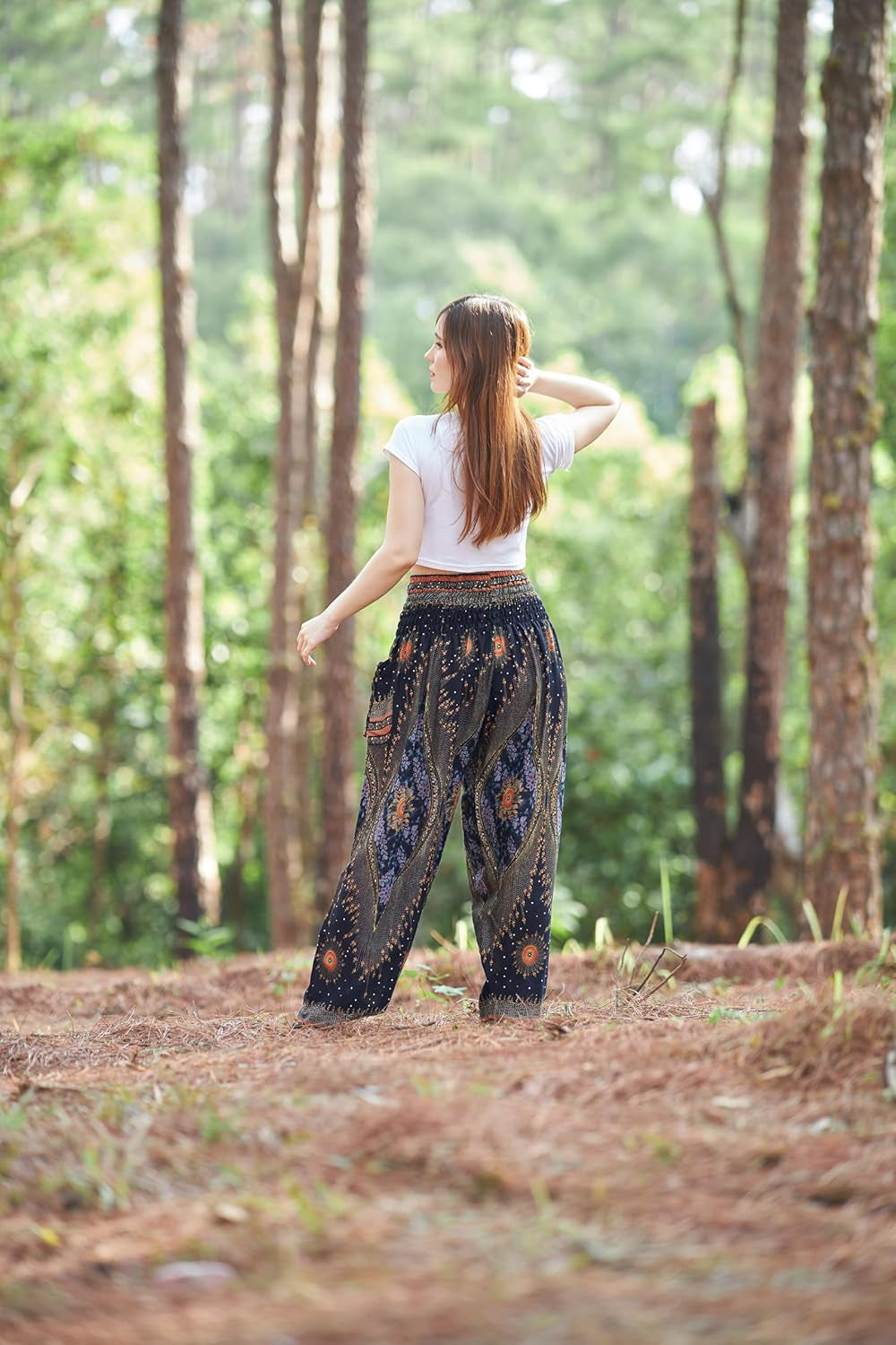 Women's Smocked Waist Bohemian Flowing Yoga Harem Pants