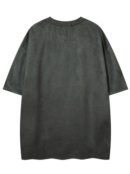 Men's Embroidered Suede Drop Shoulder T-Shirt - Soft and Comfortable Half Sleeve Round Neck Tee for Summer Streetwear and Everyday Use