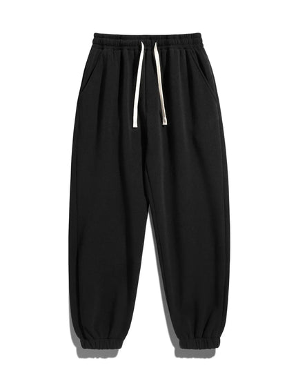 Men's Regular Fit Solid Sweatpants with Adjustable Drawstring and Casual Pocket Design for Autumn and Winter Wear