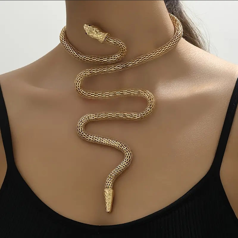Adjustable Gothic-Inspired Snake Necklace and Bracelet Set
