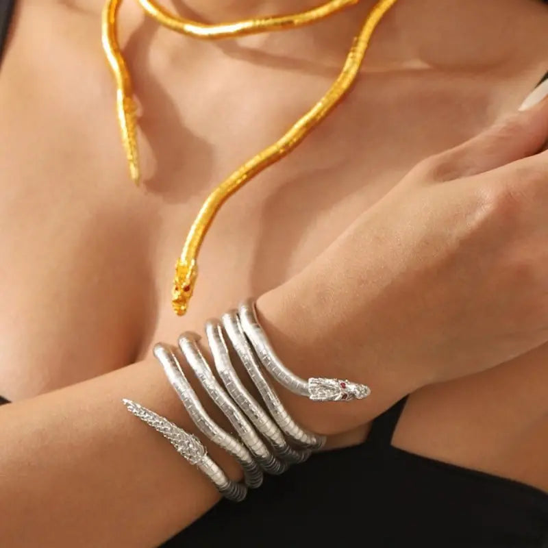 Adjustable Gothic-Inspired Snake Necklace and Bracelet Set