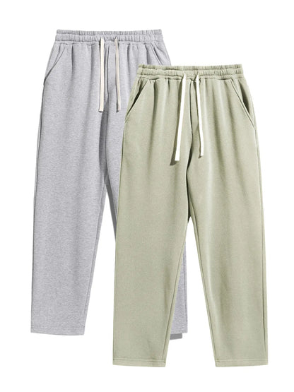 Men's Regular Fit Solid Sweatpants with Adjustable Drawstring and Casual Pocket Design for Autumn and Winter Wear