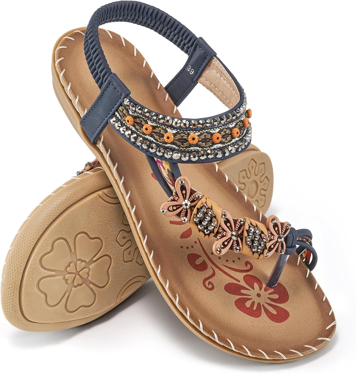 Women's Summer Flat Sandals: Casual Boho Beaded Toe Ring Dress Shoes for Comfortable Daily Wear and Vacation Walking