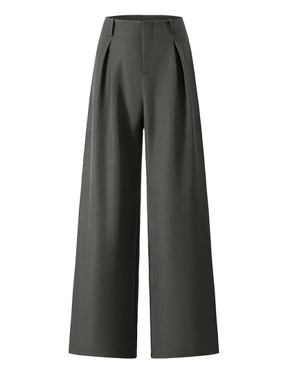 Women's Pleated Wide Leg Trousers with Pockets and Zipper Fly for Office and Business Attire, Spring and Fall Collection