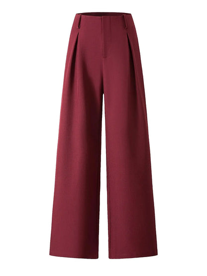 Women's Pleated Wide Leg Trousers with Pockets and Zipper Fly for Office and Business Attire, Spring and Fall Collection