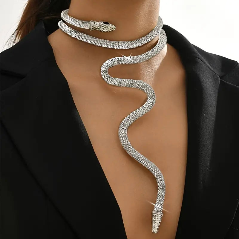 Adjustable Gothic-Inspired Snake Necklace and Bracelet Set