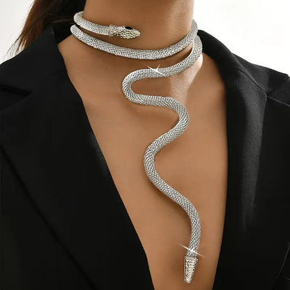 Adjustable Gothic-Inspired Snake Necklace and Bracelet Set