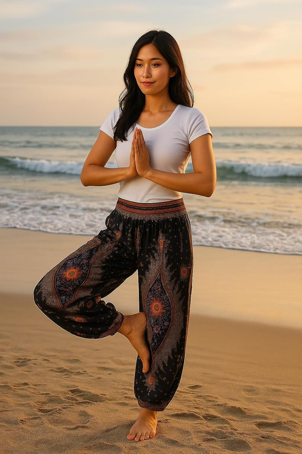 Women's Smocked Waist Bohemian Flowing Yoga Harem Pants