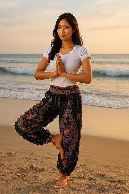 Women's Smocked Waist Bohemian Flowing Yoga Harem Pants