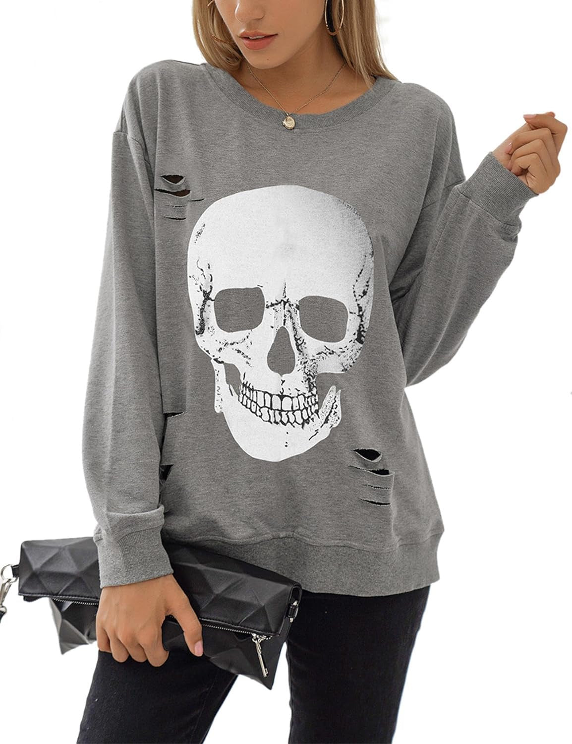 Women's Gothic Skull Graphic Long Sleeve Sweatshirts - Fall 2025 Collection