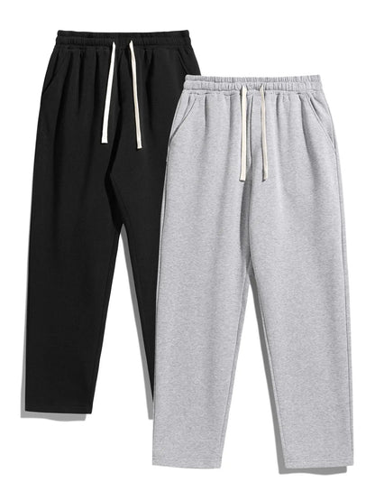Men's Regular Fit Solid Sweatpants with Adjustable Drawstring and Casual Pocket Design for Autumn and Winter Wear