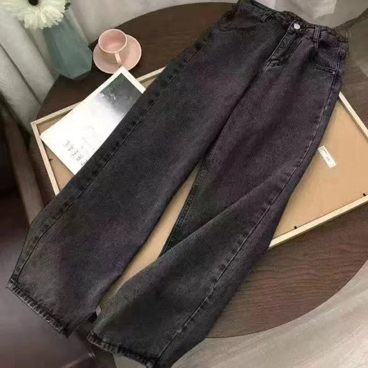 Men's Vintage High-Waisted Blue Baggy Jeans with Wide Leg and Harajuku-Inspired Embroidery