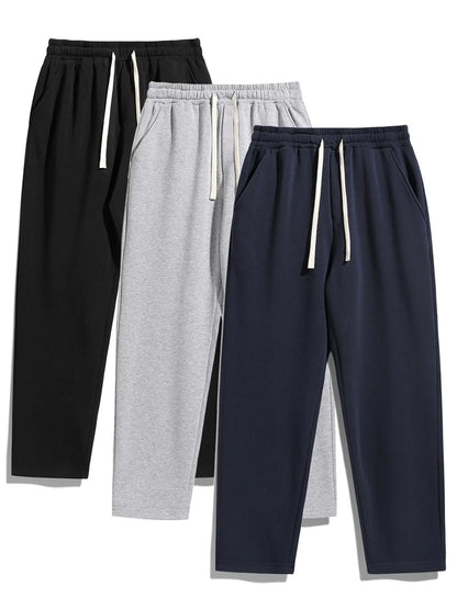 Men's Regular Fit Solid Sweatpants with Adjustable Drawstring and Casual Pocket Design for Autumn and Winter Wear
