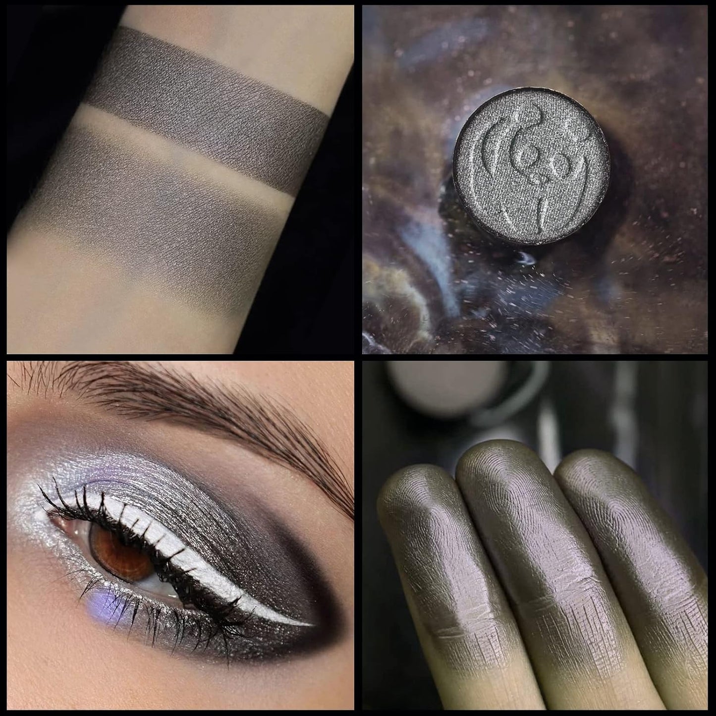 Black Smoky Eye Shadow Palette, DE’LANCI PANDA 9 Colors True Black Dark Grey Smokey Goth Makeup Pallet, 9 Soft Matte Shimmer High Pigmented Basic Black White Gray Shade for Halloween