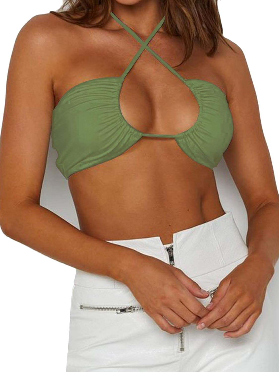 Women's Double-Lined Ruched Corset Crop Tank Top with Square V-Neck - Elegant Sleeveless Summer Cami for Outings
