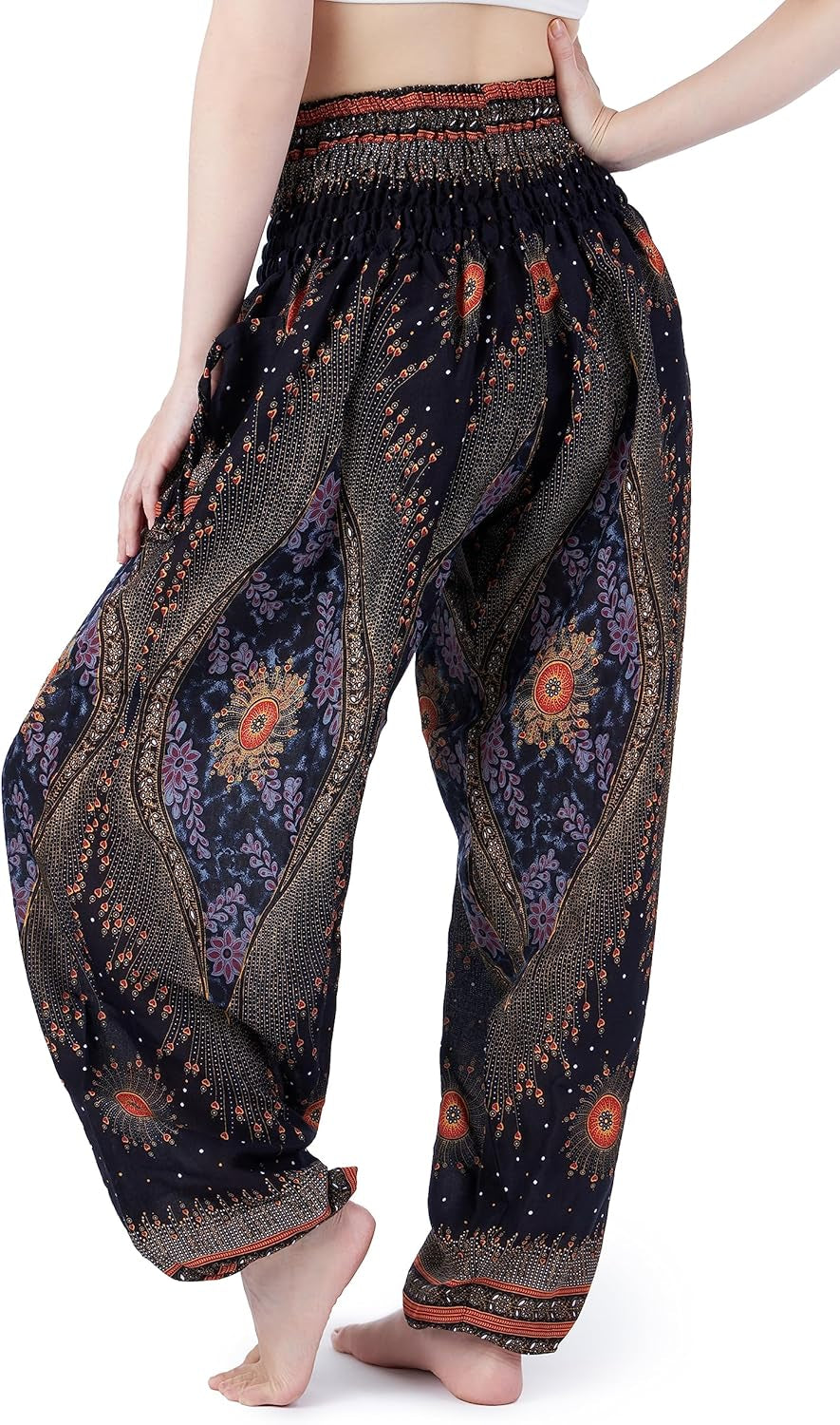 Women's Smocked Waist Bohemian Flowing Yoga Harem Pants