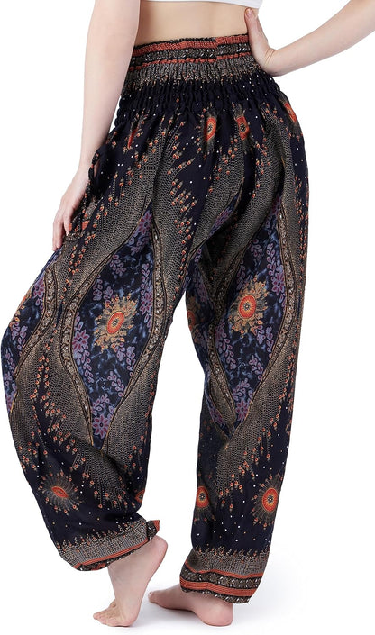 Women's Smocked Waist Bohemian Flowing Yoga Harem Pants