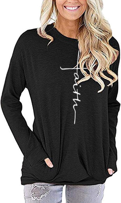 Women's Casual Faith-Inspired Graphic Sweatshirt with Pocket