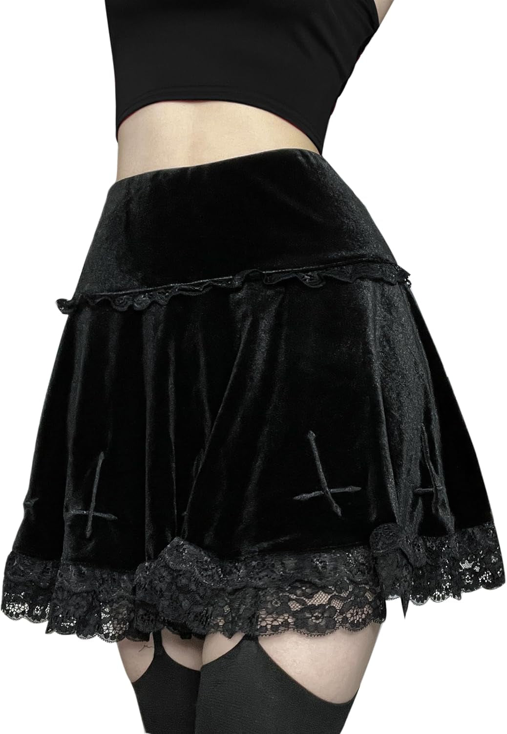 Women's High-Waisted Velvet Mini Skirt - Gothic Punk Grunge Aesthetic for Alternative Fashion