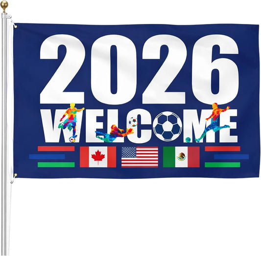 World Cup Flag, World Cup 2026 Merchandise, 5×3FT World Cup Flag 2026 with 2 Brass Grommets, World Cup Decorations Flag for Home, Wall, Garden, Yard Display, Football Games and Stadium Events