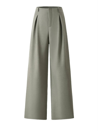 Women's Pleated Wide Leg Trousers with Pockets and Zipper Fly for Office and Business Attire, Spring and Fall Collection
