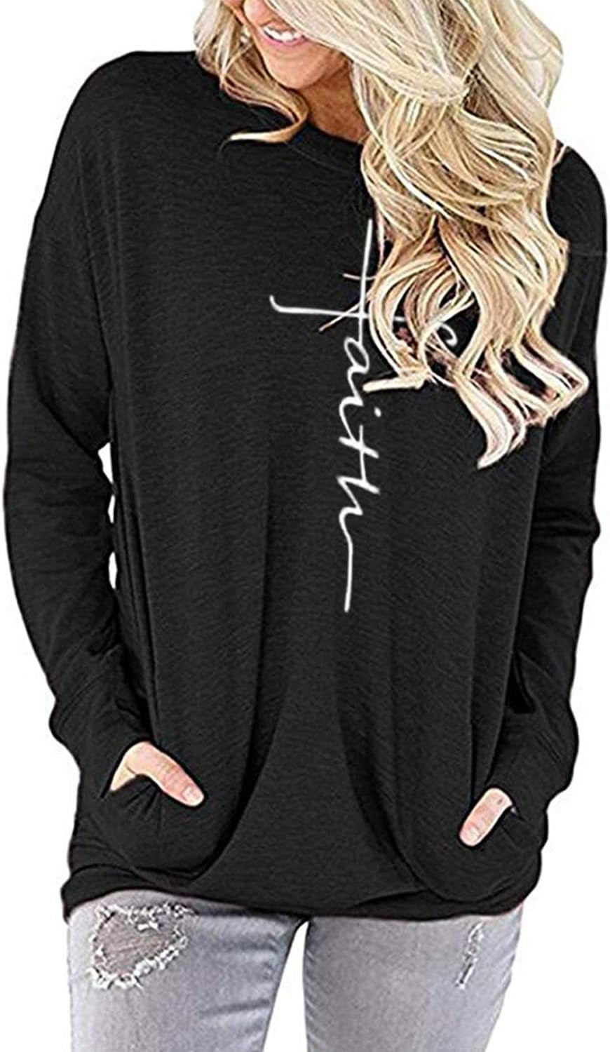 Women's Casual Faith-Inspired Graphic Sweatshirt with Pocket