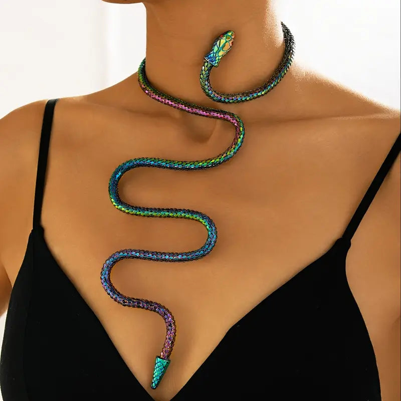 Adjustable Gothic-Inspired Snake Necklace and Bracelet Set