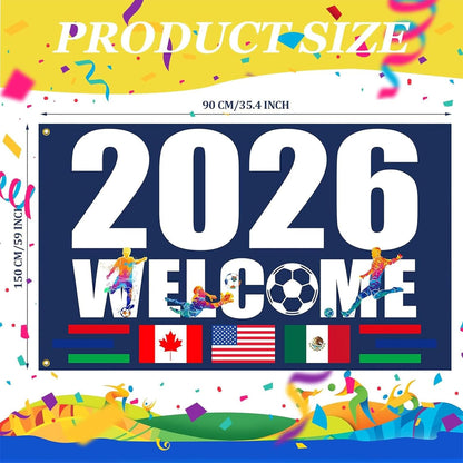 World Cup Flag, World Cup 2026 Merchandise, 5×3FT World Cup Flag 2026 with 2 Brass Grommets, World Cup Decorations Flag for Home, Wall, Garden, Yard Display, Football Games and Stadium Events