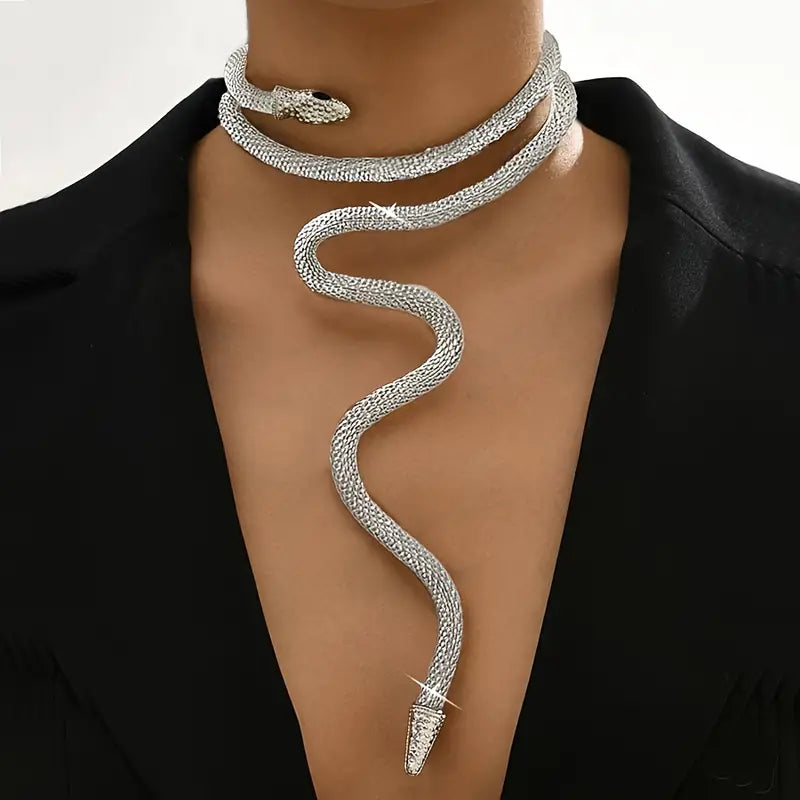 Adjustable Gothic-Inspired Snake Necklace and Bracelet Set