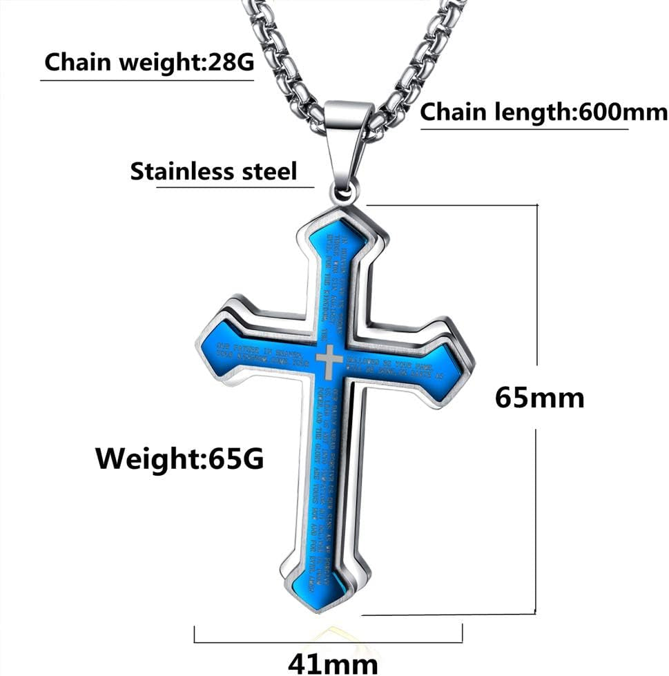 Men's Large Stainless Steel Cross Pendant Necklace - Unisex Design