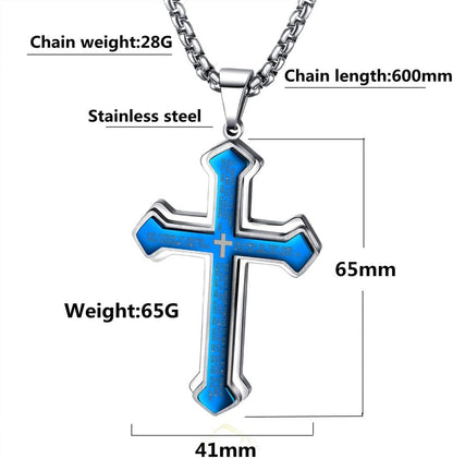 Men's Large Stainless Steel Cross Pendant Necklace - Unisex Design