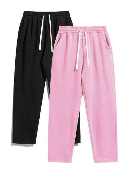 Men's Regular Fit Solid Sweatpants with Adjustable Drawstring and Casual Pocket Design for Autumn and Winter Wear