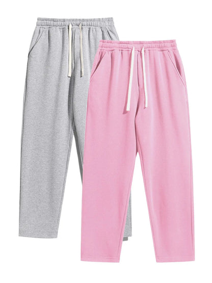 Men's Regular Fit Solid Sweatpants with Adjustable Drawstring and Casual Pocket Design for Autumn and Winter Wear