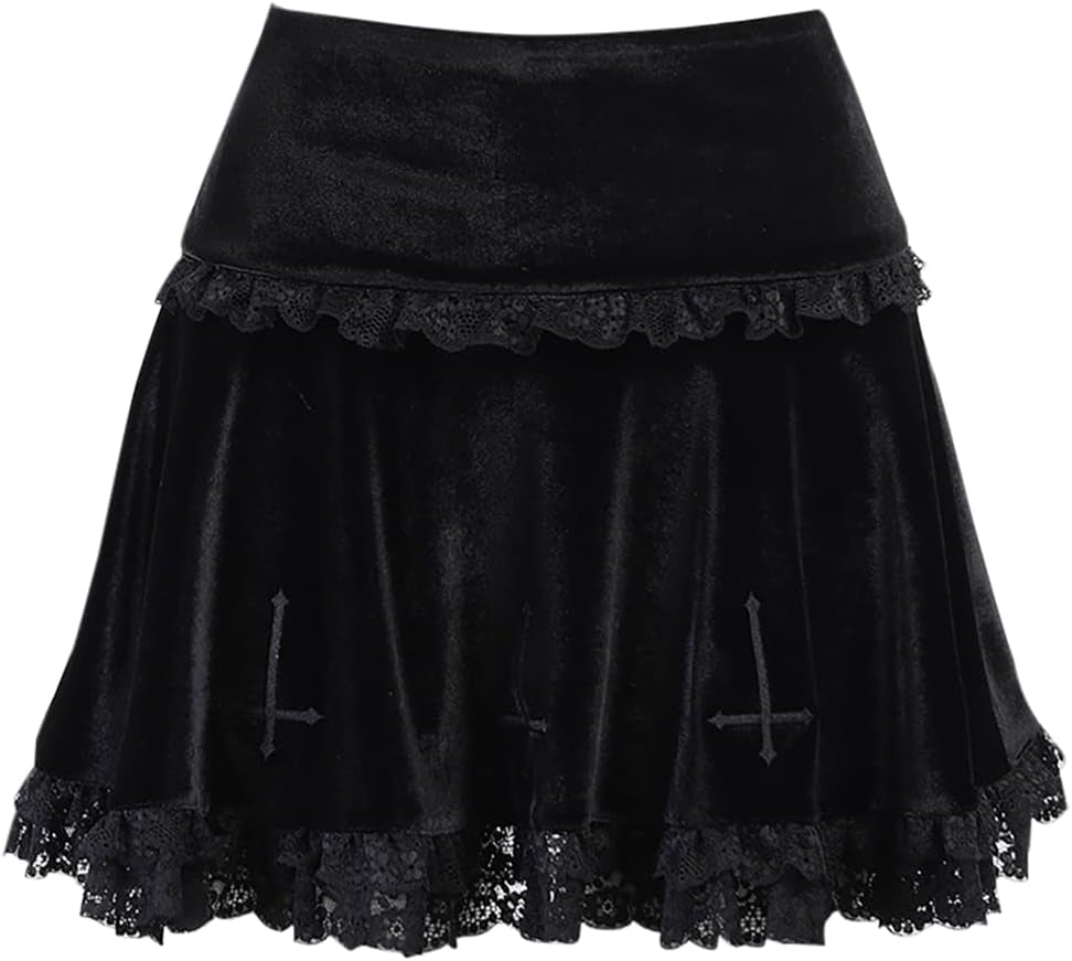 Women's High-Waisted Velvet Mini Skirt - Gothic Punk Grunge Aesthetic for Alternative Fashion