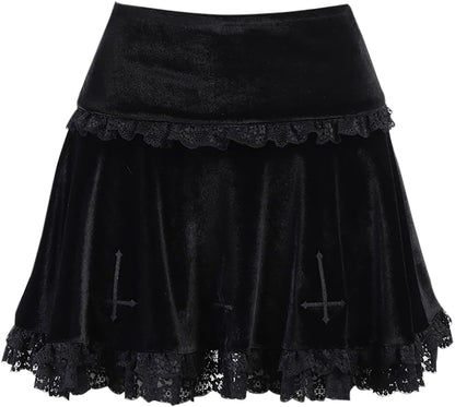Women's High-Waisted Velvet Mini Skirt - Gothic Punk Grunge Aesthetic for Alternative Fashion