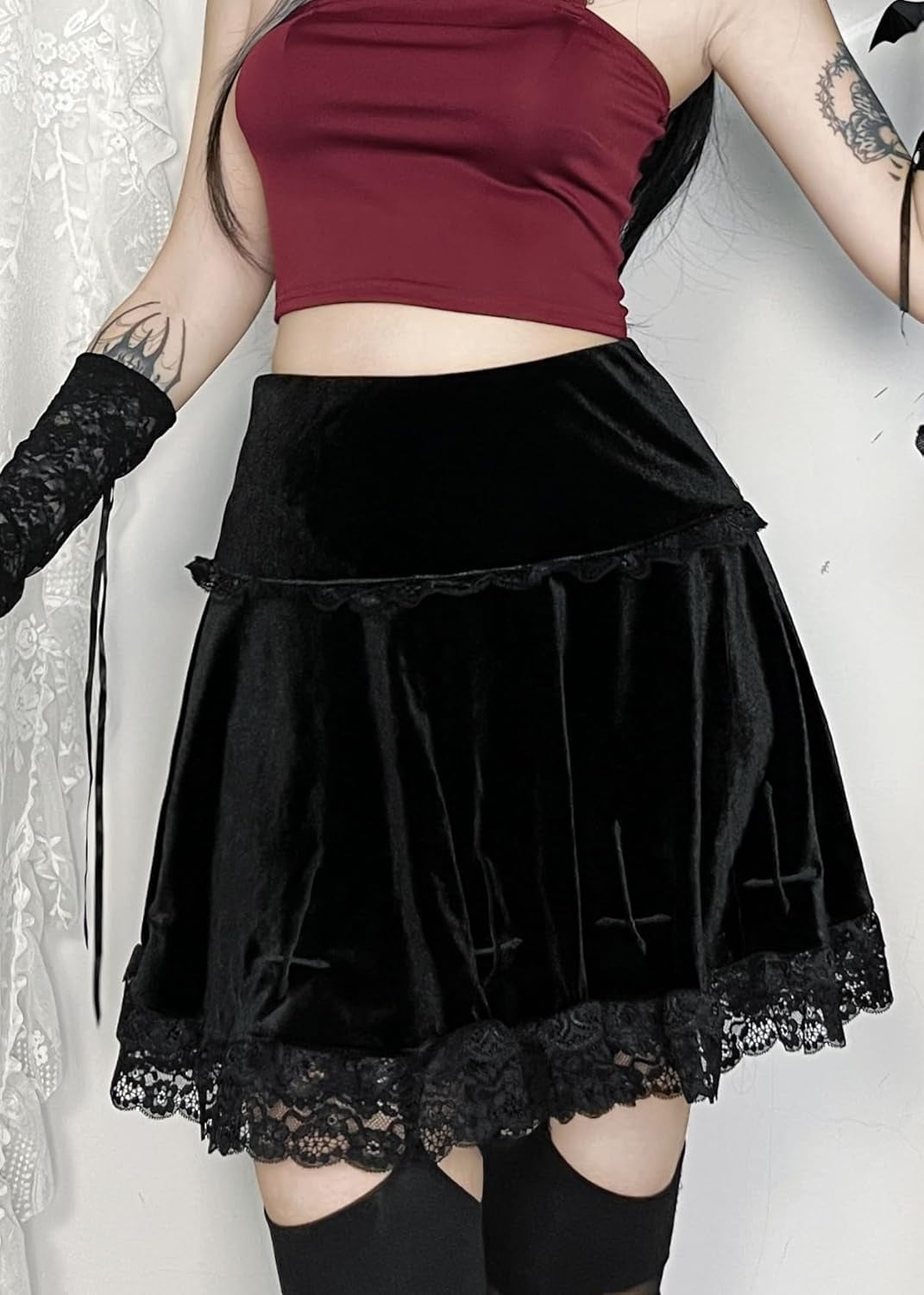 Women's High-Waisted Velvet Mini Skirt - Gothic Punk Grunge Aesthetic for Alternative Fashion