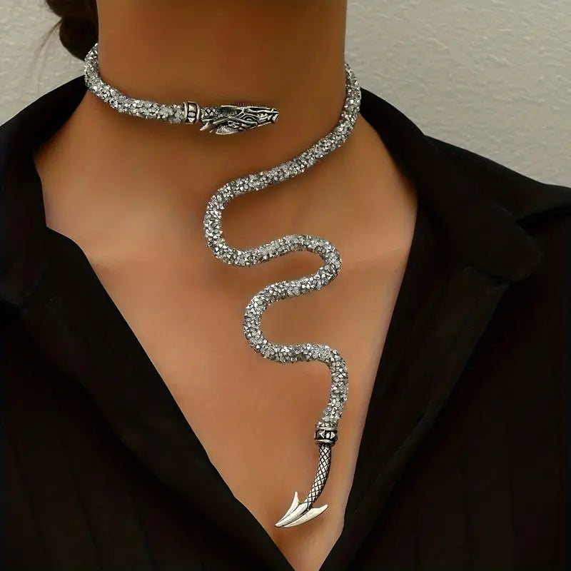 Adjustable Gothic-Inspired Snake Necklace and Bracelet Set