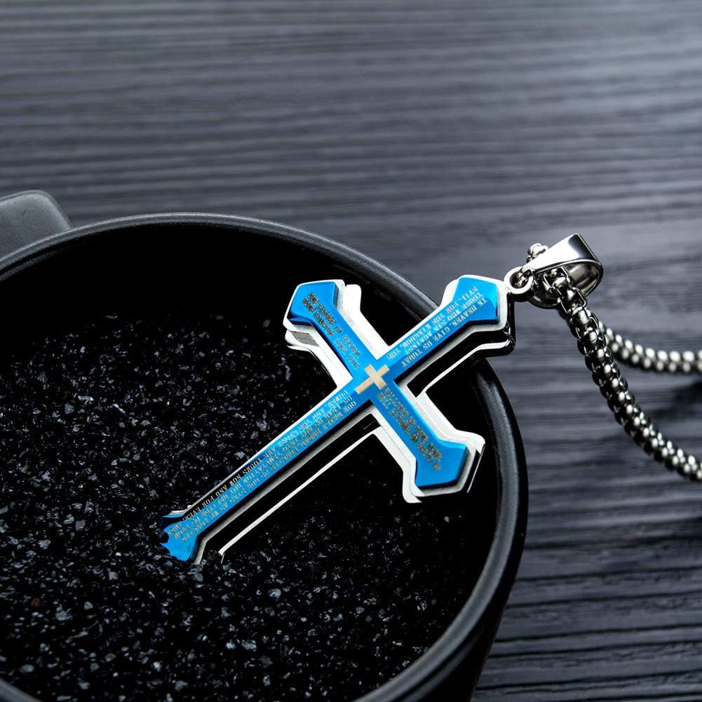 Men's Large Stainless Steel Cross Pendant Necklace - Unisex Design