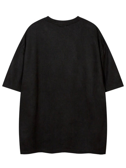 Men's Embroidered Suede Drop Shoulder T-Shirt - Soft and Comfortable Half Sleeve Round Neck Tee for Summer Streetwear and Everyday Use