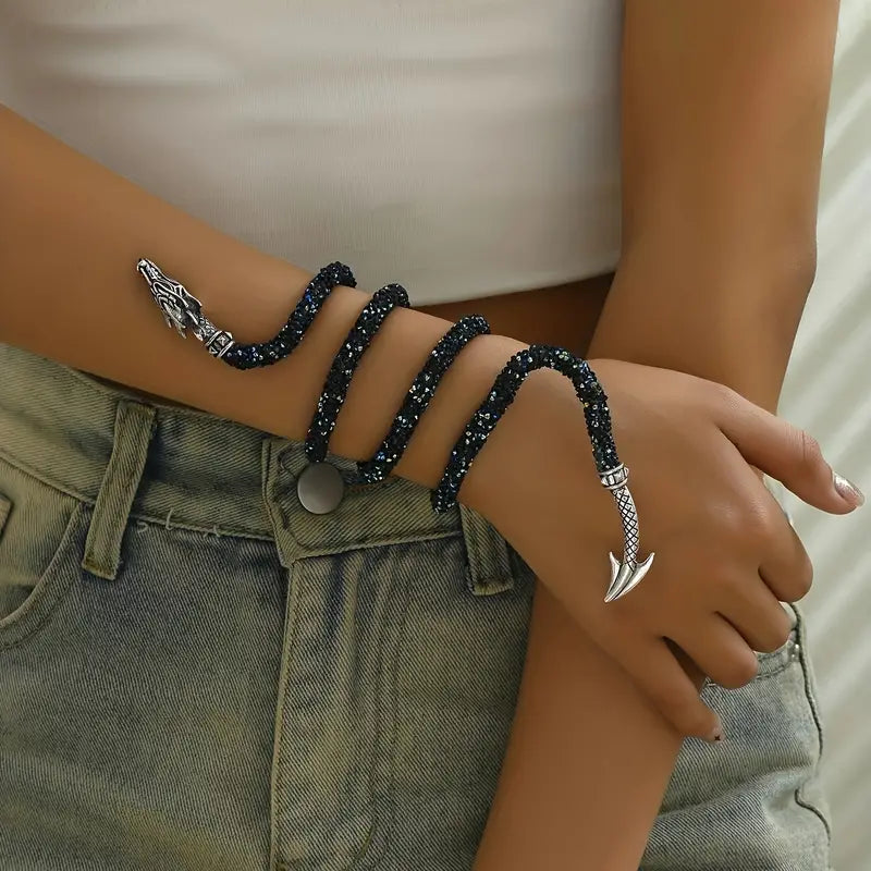 Adjustable Gothic-Inspired Snake Necklace and Bracelet Set