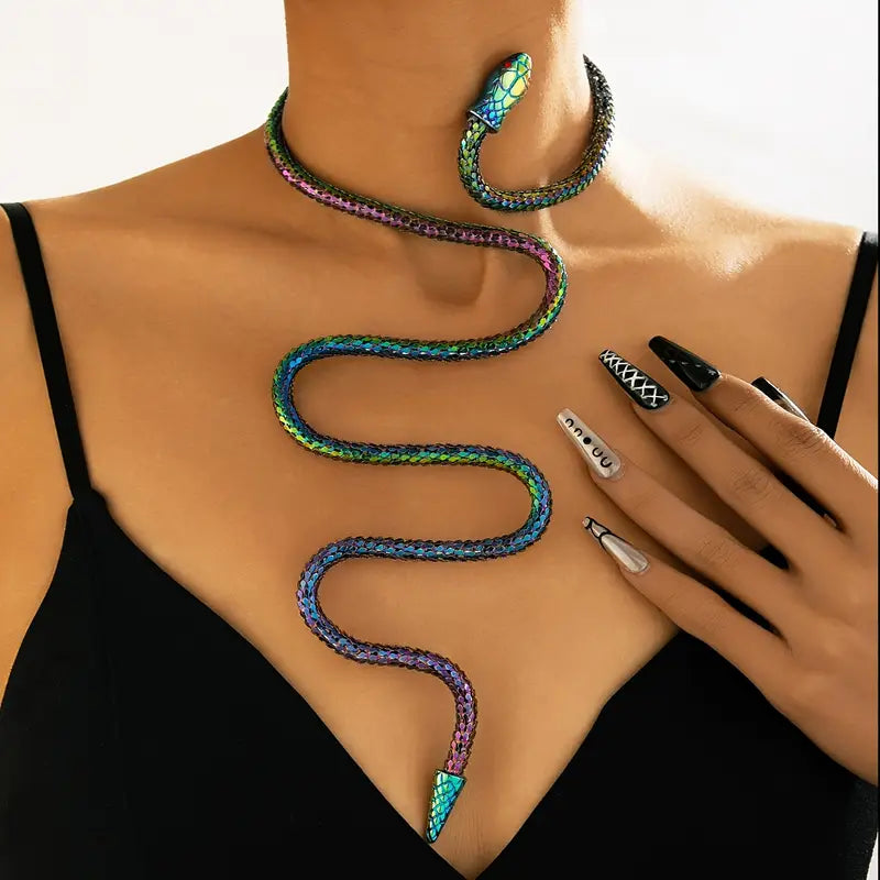 Adjustable Gothic-Inspired Snake Necklace and Bracelet Set