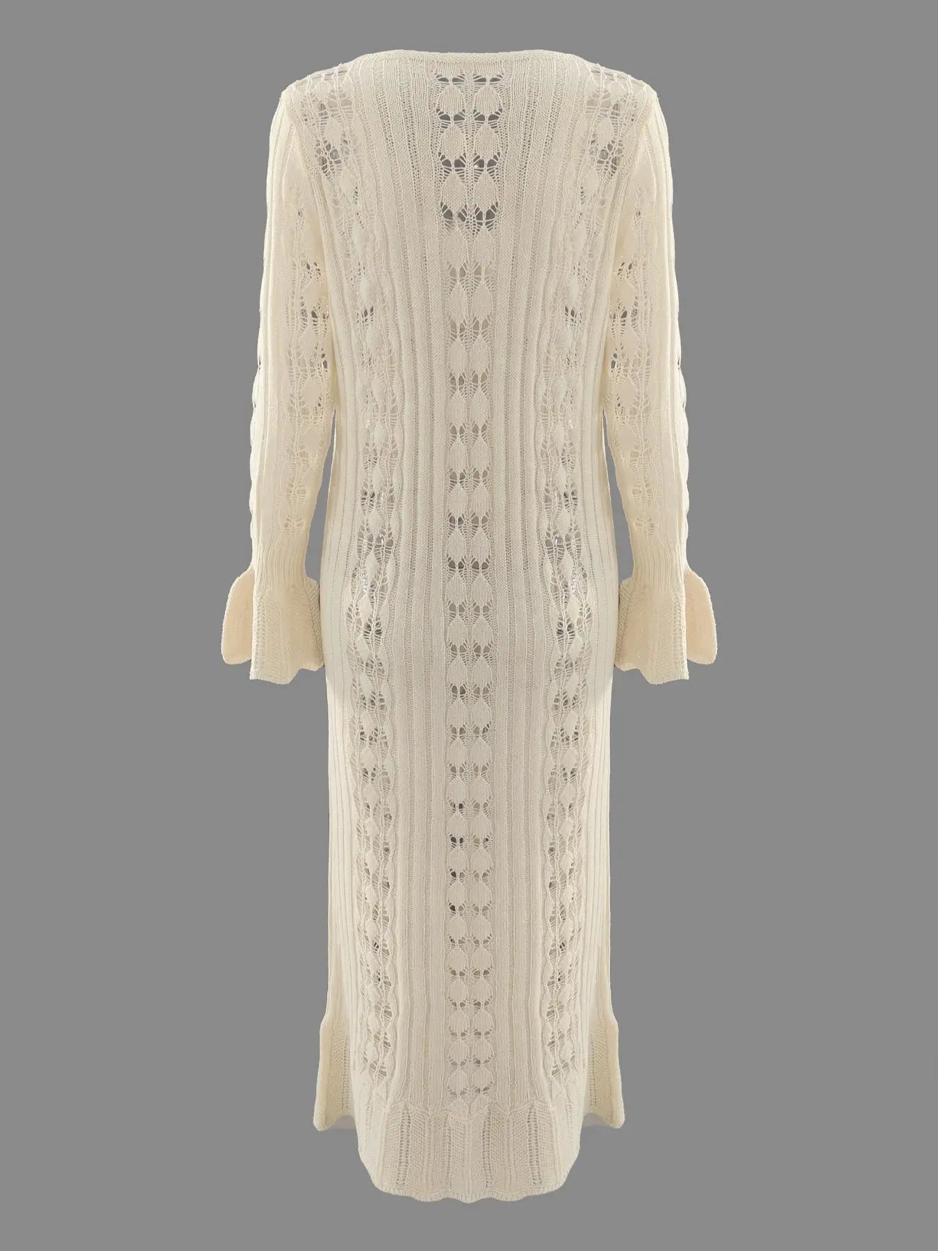 Women's Elegant Lightweight Hollow Out Cardigan with Button Front and Flounce Sleeves for Summer and Daily Wear