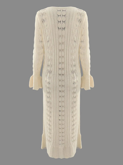 Women's Elegant Lightweight Hollow Out Cardigan with Button Front and Flounce Sleeves for Summer and Daily Wear
