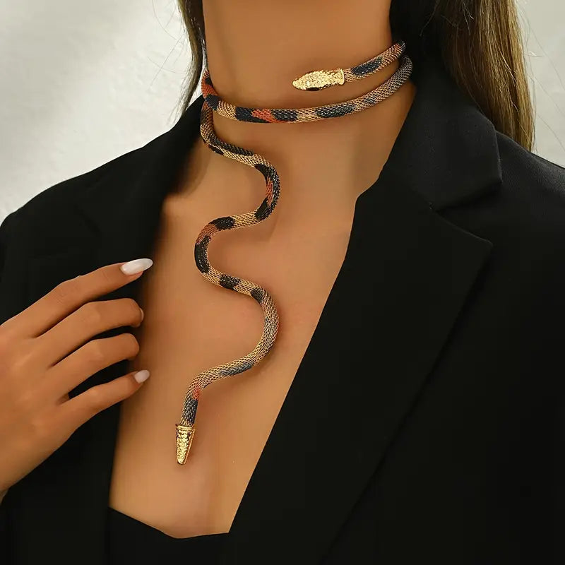 Adjustable Gothic-Inspired Snake Necklace and Bracelet Set