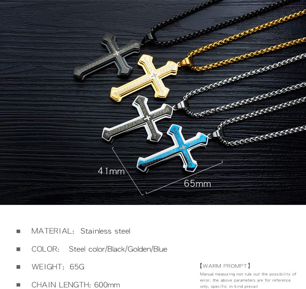 Men's Large Stainless Steel Cross Pendant Necklace - Unisex Design