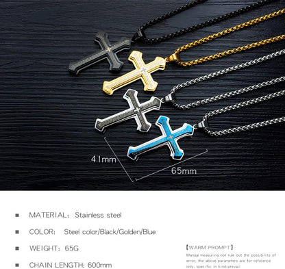 Men's Large Stainless Steel Cross Pendant Necklace - Unisex Design
